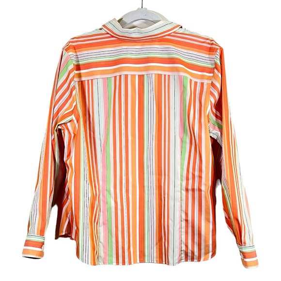 Coldwater Creek Women's Petite Sz XL Button-up Top Orange, Pink & Green Stripes - Picture 2 of 11